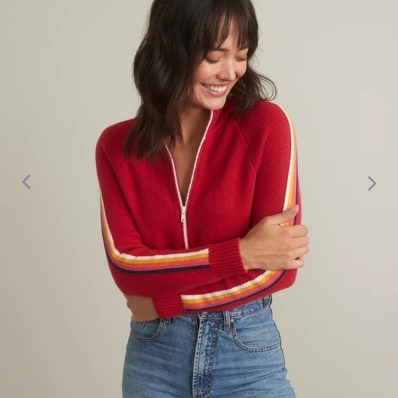 MARINE layer ML x LF Snowbird 1/4 Zip Sweater in Flame Red - Picture 6 of 8